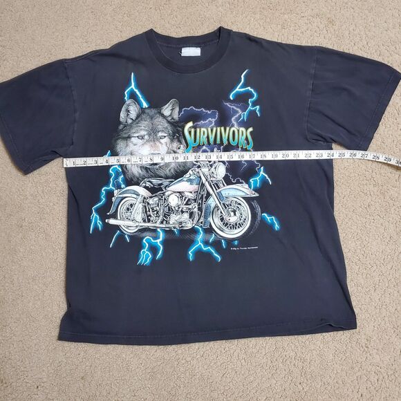 Vintage Mens Thunder Sportswear Graphic T-shirt Wolf, Motorcycle & Lightning - Picture 7 of 10